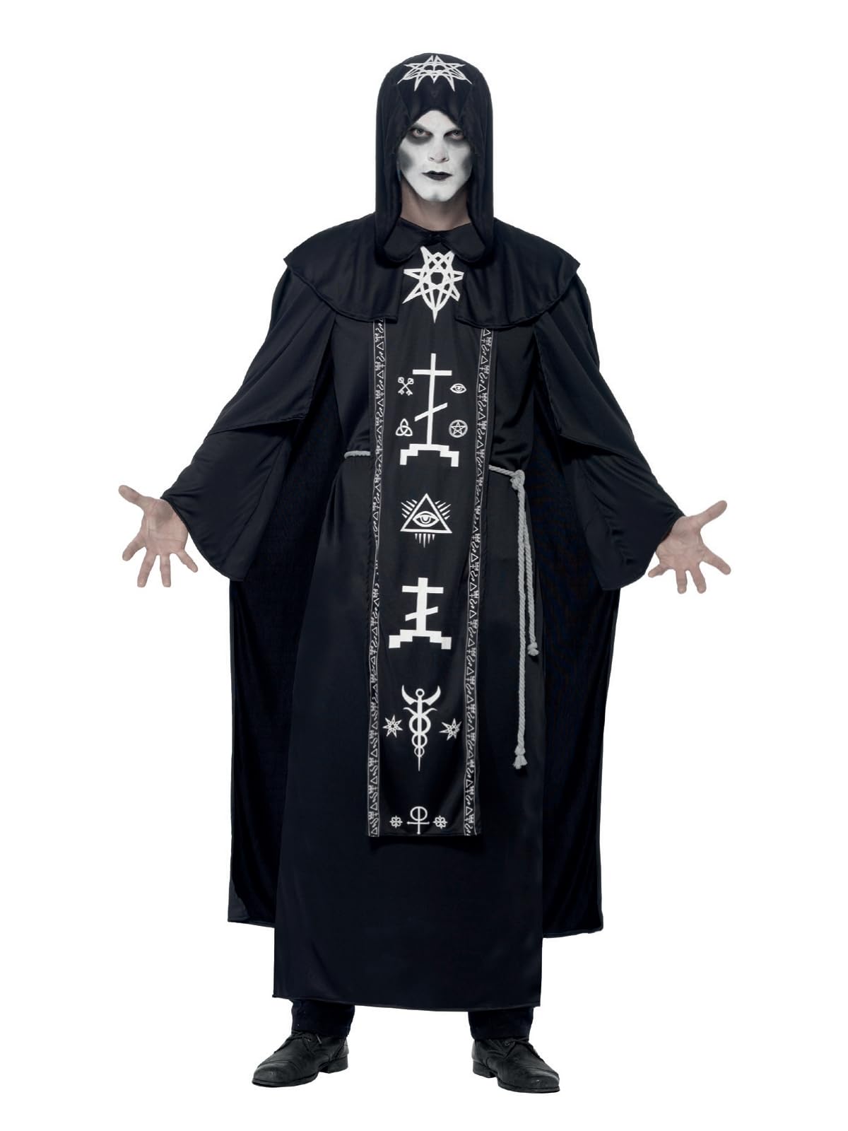 Smiffys Dark Arts Ritual Costume, Black with Hooded Robe & Belt, Halloween Adult Fancy Dress, Halloween Dress Up Costumes