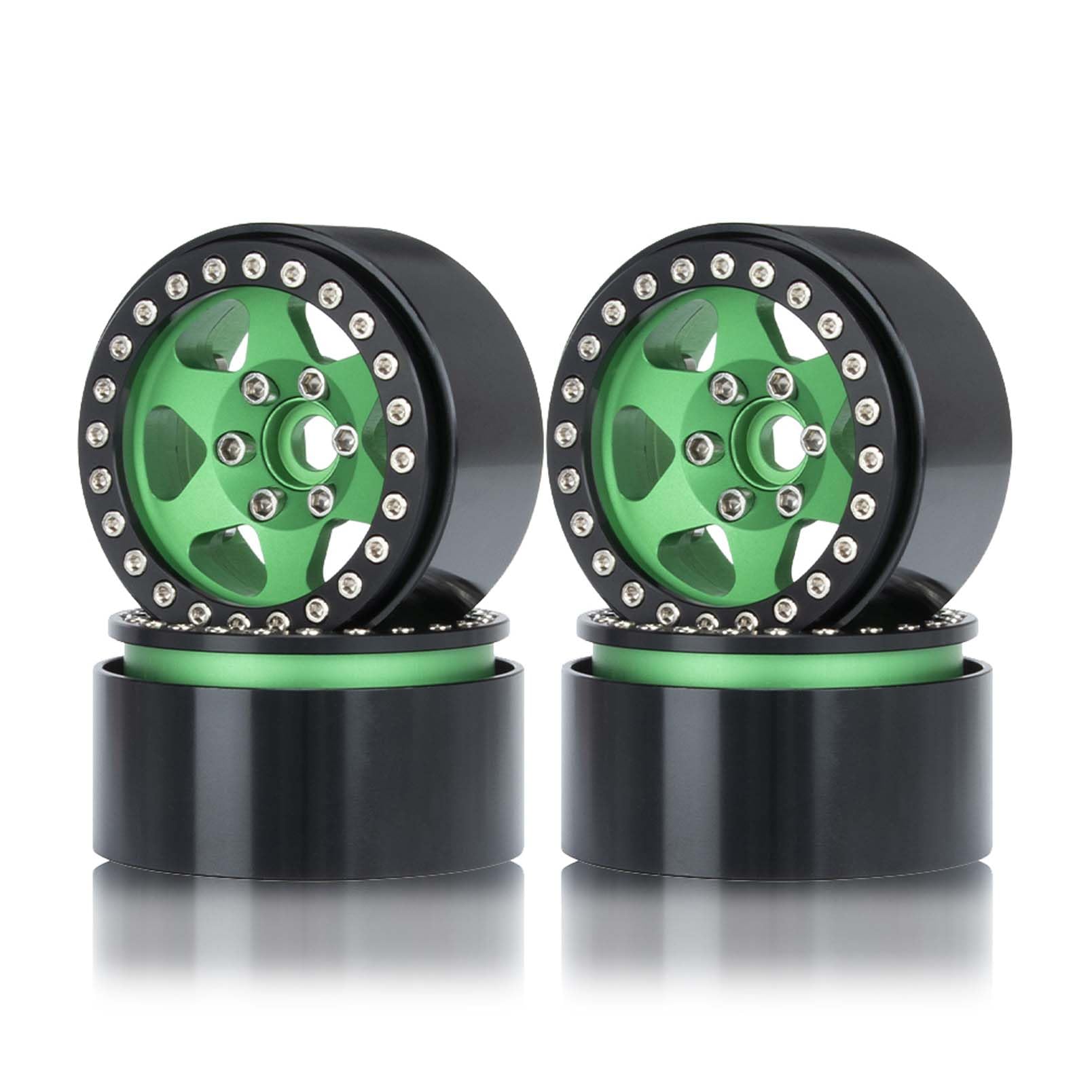 KEEDA 4PCS Aluminium Alloy 1.9 Inch Beadlock Wheels Rims Replacement Parts for 1/10 RC Crawler Truck Truck SCX10 D90 TRX4 Redcat MST (Green)