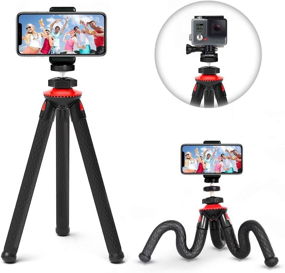 Phone Tripod, sanipoe Flexible iPhone Tripod/Camera Tripod with Gopro Adapter, Phone Mount Adapter, Bluetooth Remote Control for Canon Nikon Sony DSLR Cam Gopro Action and iPhone Samsung Phones