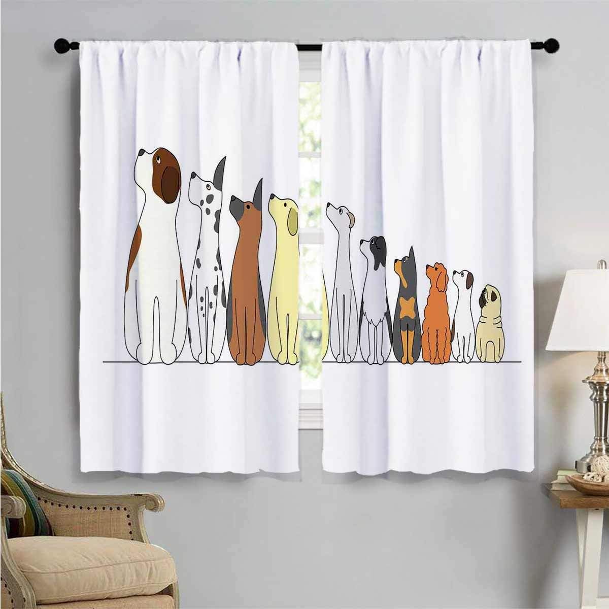 SUZM Window Curtain Fabric， Dogs in a Row Looking Away