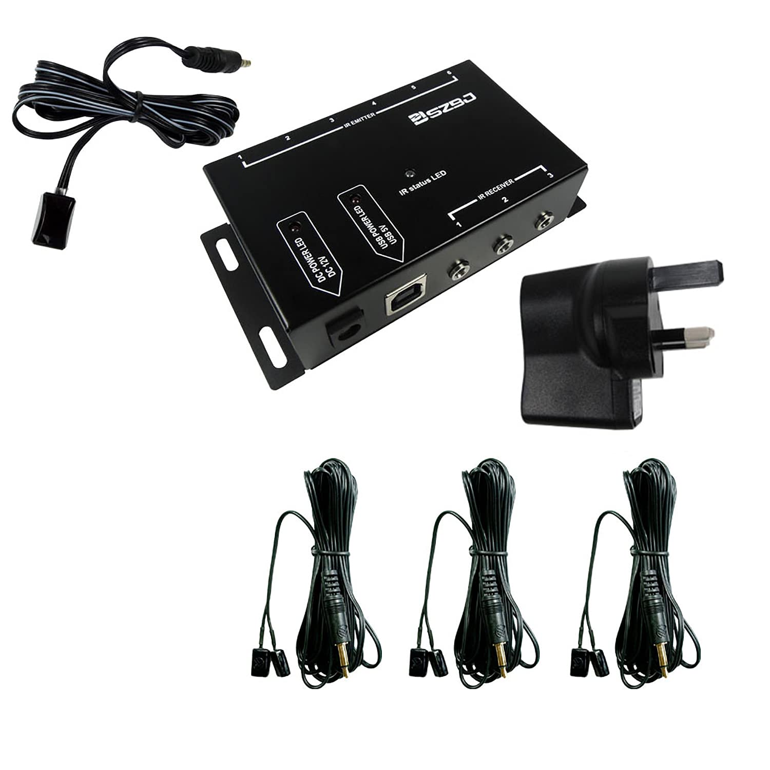 SZBJ IR Repeater extender,IR Remote Control Extender，Infrared Repeater System (3 Dual Head ir emitter) — image 1