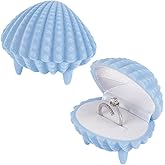 GOMAKERER 2 Pcs Velvet Ring Box, Clam Shell Shaped Ring Box Display Holder Ring Gift Storage Box for Proposal Engagement Wedding Ceremony Anniversary, Light Blue