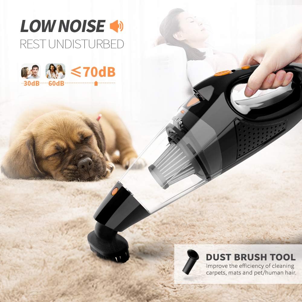 Vaclife Handheld Vacuum, Hand Vacuum Cordless with High Power, Mini Vacuum Cleaner Handheld Powered by Li-ion Battery Rechargeable Quick Charge Tech, for Home and Car Cleaning, Black & Orange -