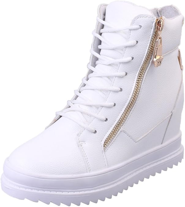 wealsex Basket Plateforme Montante Compensées Cuir Femme Chaussure