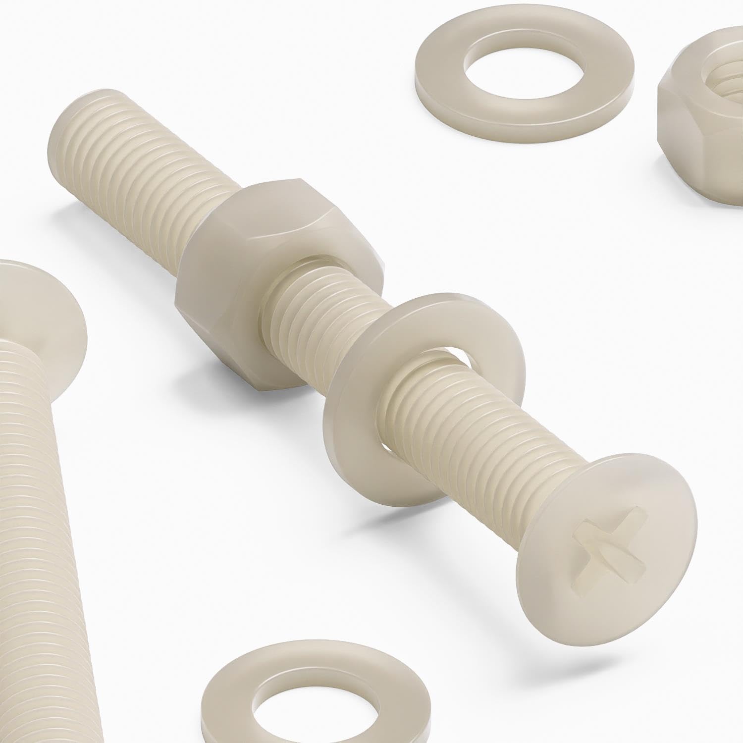 50 x Nylon Countersunk Plastic Machine Screws, M5 x 40mm, Plastic Bolts, Nuts & Washers