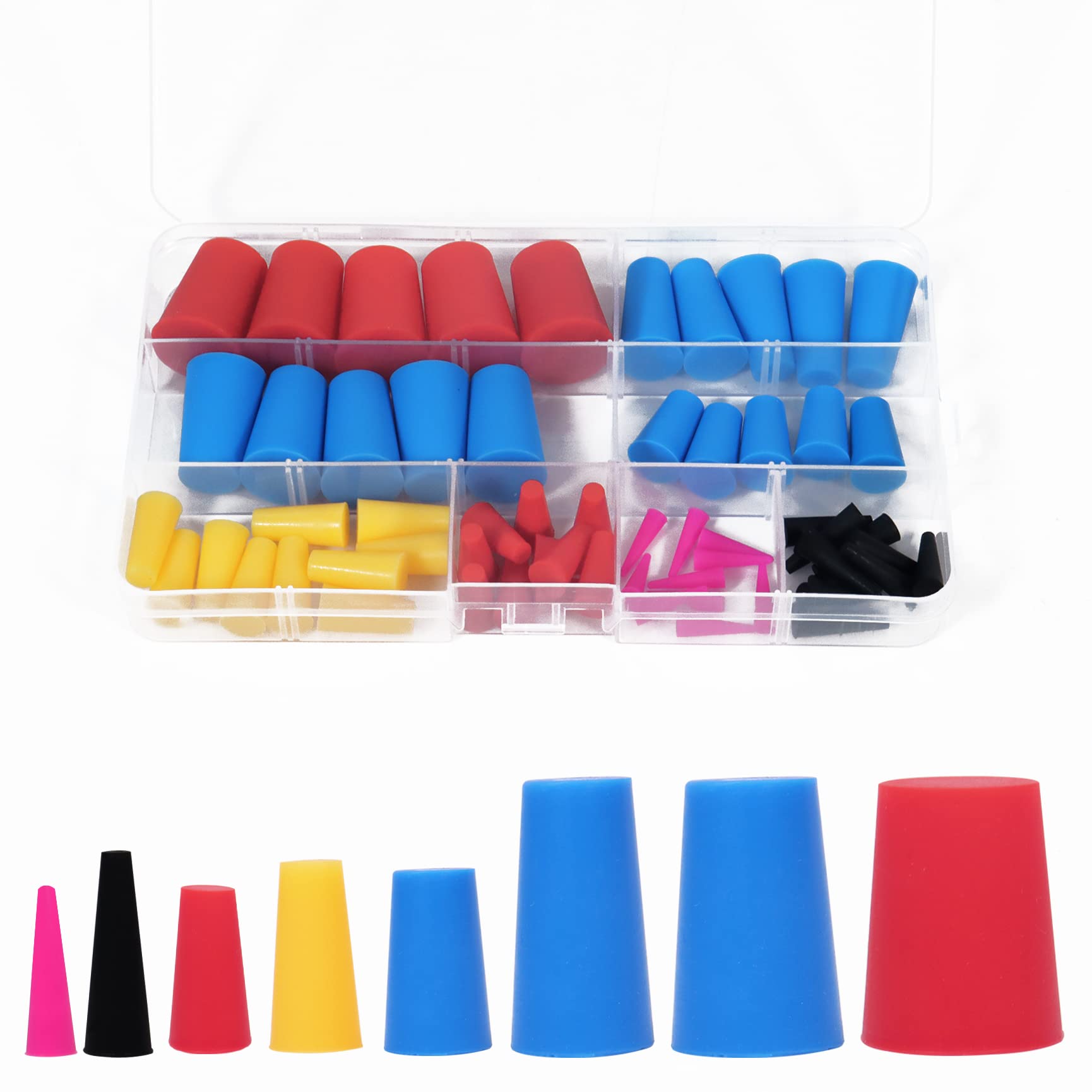 60Pack Silicone Rubber Tapered Plug Assortment Kit, Rubber Plug Assortment Kit for Powder Coatings,Painting, Anodizing,Media Blasting Supplies — image 1