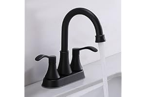 VALISY Matte Black Bathroom Sink Faucet, 2-Handle 4 Inch Centerset Lead-Free Modern Commercial, 360° Swivel High-Arc Spout Lavatory Vanity Faucets Set for Bathroom Sink with Pop-up Drain & Water Hoses
