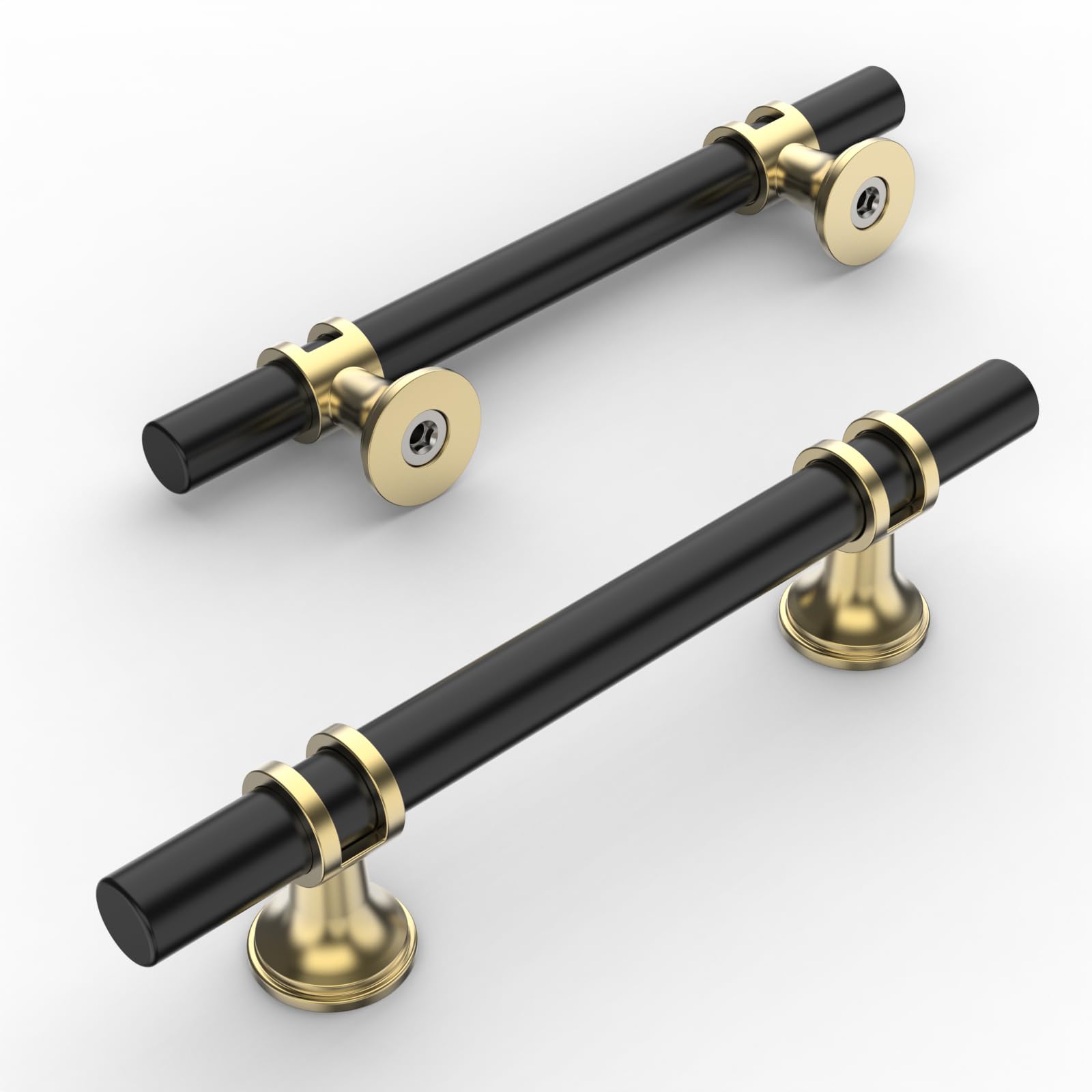 Photo 1 of (bagged) (partial set) Amerdeco 10 Pack Matte Black and Gold Cabinet Pulls 3.75 Inch(96MM) Hole Centers Kitchen Cabinet Handles Cabinets Hardware Drawer Pulls ZH0058