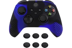 eXtremeRate PlayVital 3D Studded Edition Anti-Slip Silicone Cover Skin for Xbox Series X/S Controller, Soft Rubber Case Protector for Xbox Core Wireless Controller with Thumb Grip Caps - Blue & Black