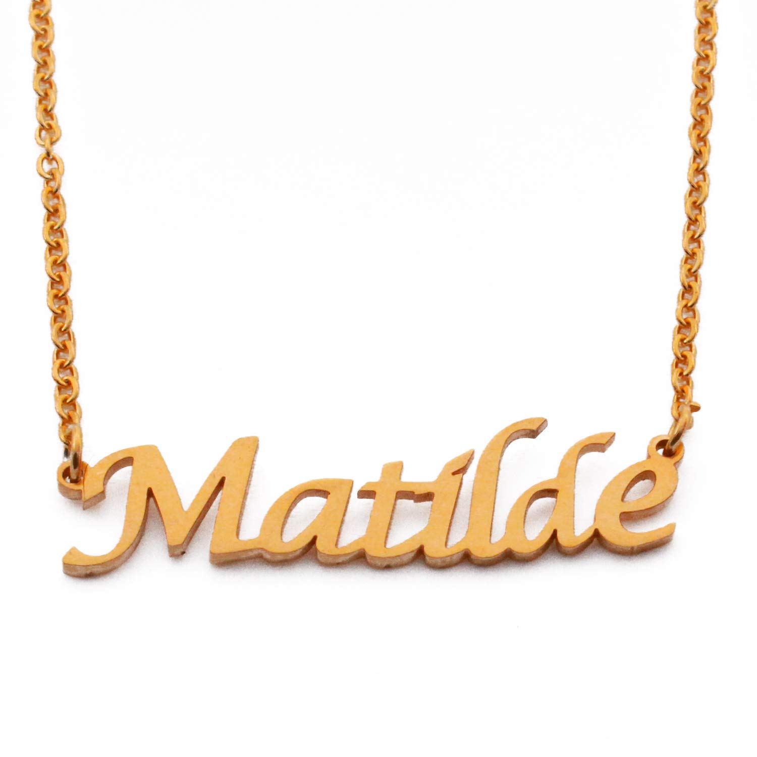 Kigu Matilde Personalised Name Necklace - 18ct Gold Plated - Custom Jewellery - Adjustable Chain - Incl Box & Bag