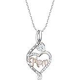 kissdove 925 sterling silver mom heart necklace, love you to the moon and back jewelry gift, mothers day necklace for women, available in 5 colors