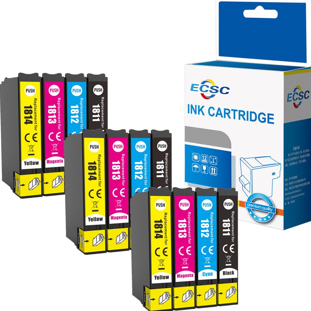 ECSC Compatible Ink Cartridge Replacement for Epson XP-102 XP-202 XP-205 XP-212 XP-215 XP-225 XP-30 XP-302 XP-305 XP-312 XP-315 XP-322 XP-325 XP-402 XP-405 XP-405WH XP-412 XP-415 (BK/C/M/Y, 12-Pack)