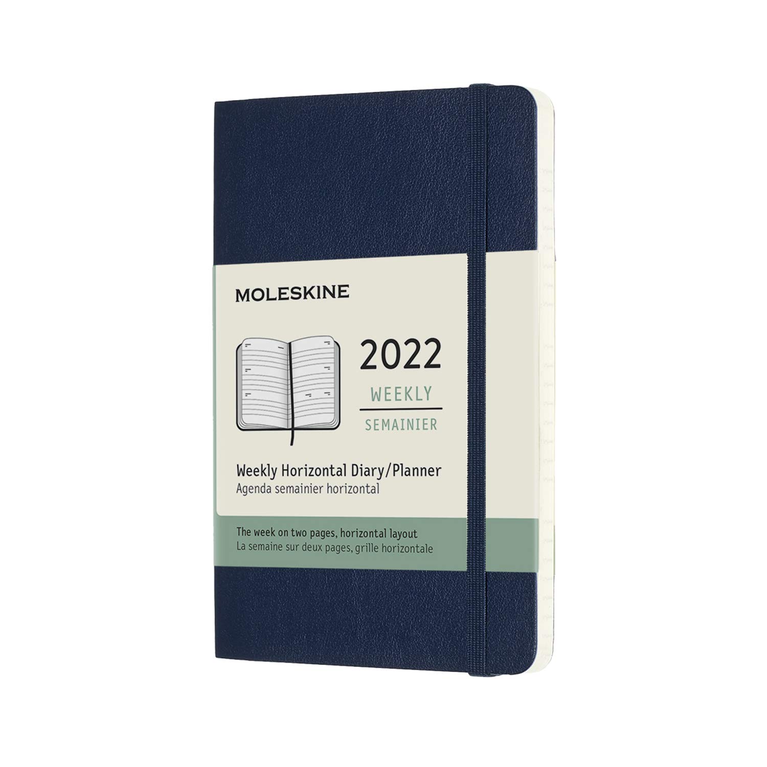Moleskine Weekly Planner 2022, 12-Month Weekly Diary with Horizontal Layout, Weekly Horizontal Planner, Hard Cover, Pocket Size 9 x 14 cm, Colour Sapphire Blue, 144 Pages
