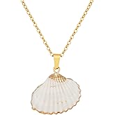 MINACHI Vintage Bohemian Seashell Shell Pendant Necklace, Gold Plated Cable Chain, Summer Beach Shell Jewelry Gift for Women