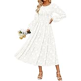ZESICA Women's Fall Boho Floral Midi Dress 2026 Casual Long Sleeve Crewneck Flowy Wedding Guest Long Dresses