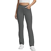 VIMPEP Straight Leg Yoga Dress Pants for Women Pull On High Waisted Work Pants Woman Business Casual Office Slacks with Pockets Petite Regular 106 Dark Grey Color M 29" Height:5'2"-5'4"