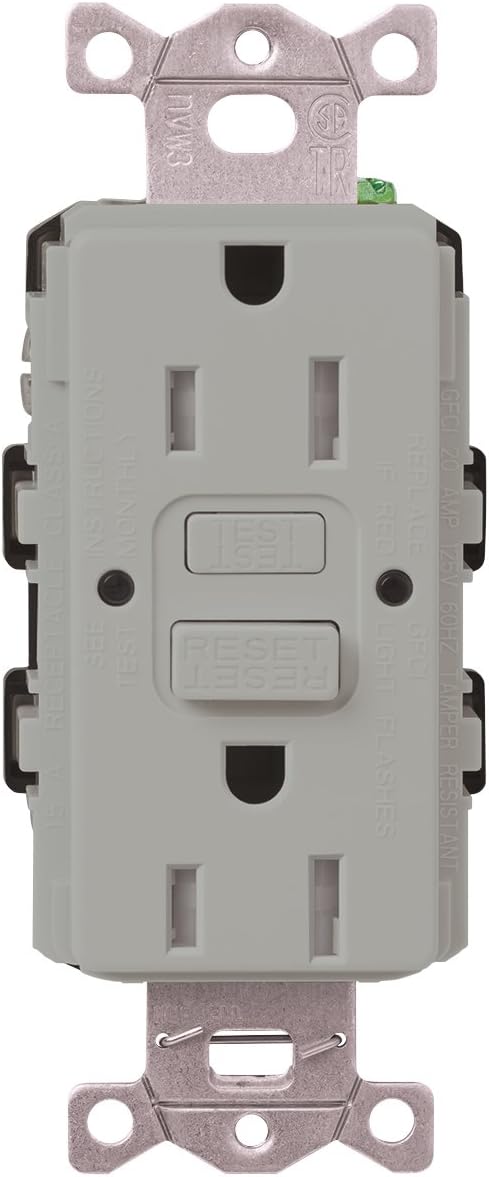 Lutron CAR-15-GFST-GR Claro 15 Amp Self-Testing Receptacle, Gray