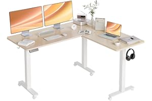 Claiks L Shaped Standing Desk Adjustable Height, Dual Motor Electric Corner Standing Desk, 63x55 inch Sit Stand up Desk with Splice Board, Nature