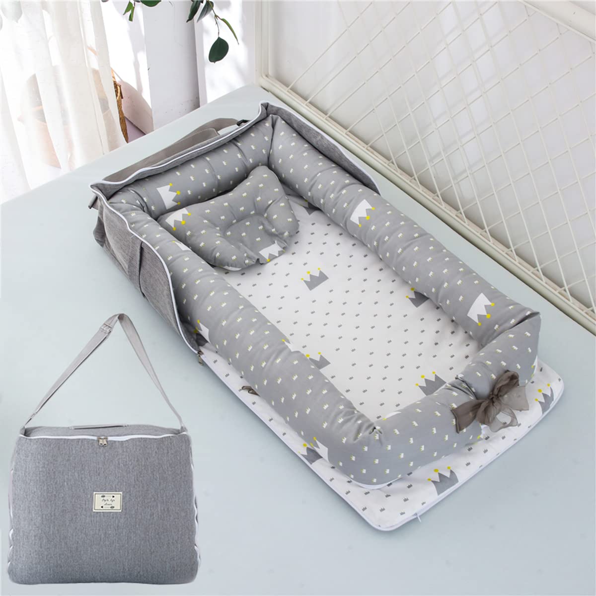 ベッドインベッド 携帯型 ベビーベッド 新生児 赤ちゃん 折りたたみ べびーべっと 枕付き コンパクト添い寝 ベビーべっど持ち運び 通気性がよい 洗濯可能 折り畳みベッド 安全 安心 出産祝い ​商品画像