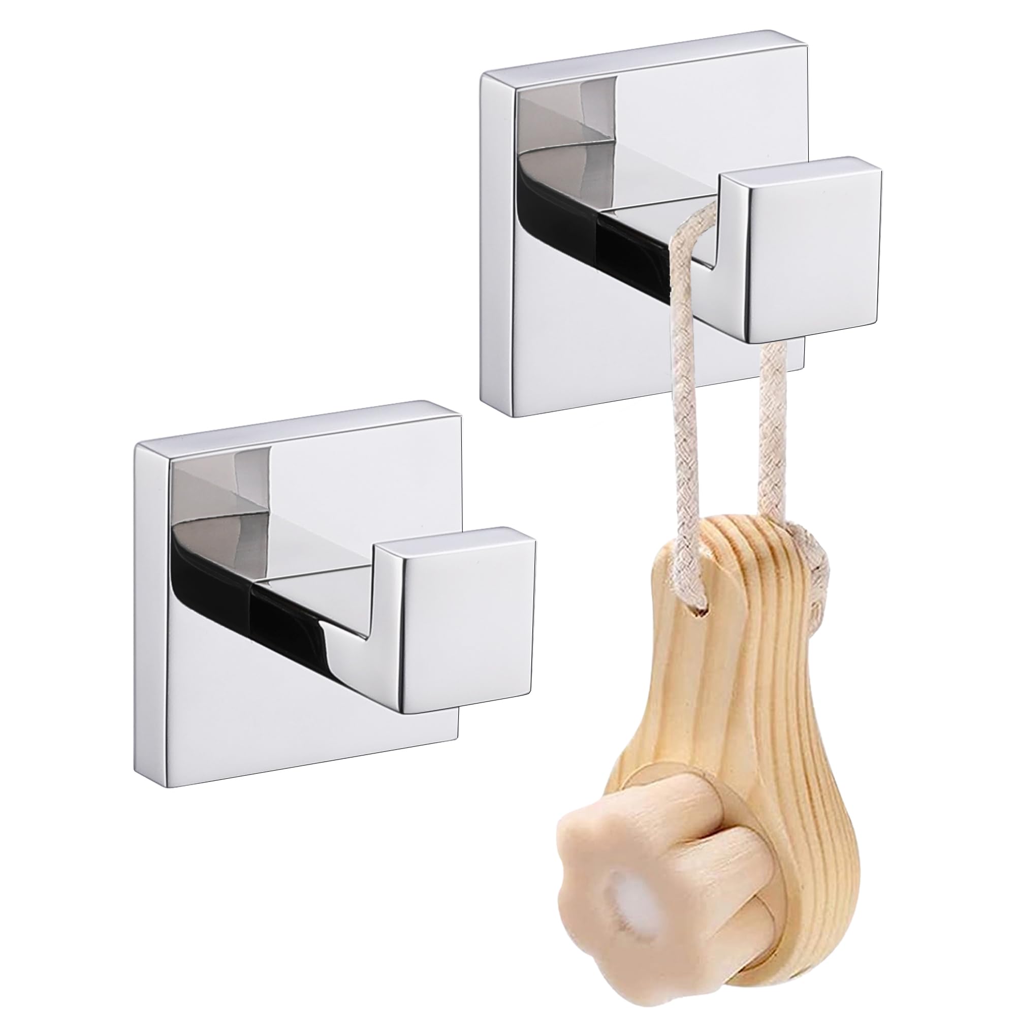 LANC Bathroom Accessories Robe Hook Chrome Polished Heavy Duty Clothes Hanger Coat Towel Hook for Bathroom Kitchen Hotel - SUS 304 Stainless Steel Wall Mount 2 Pack, A8805CP-P2