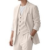 Linen Mens Suit 3 Piece Slim Fit Beach Homecoming Suit for Men Prom Party Casual Blazer Vest Pant Set