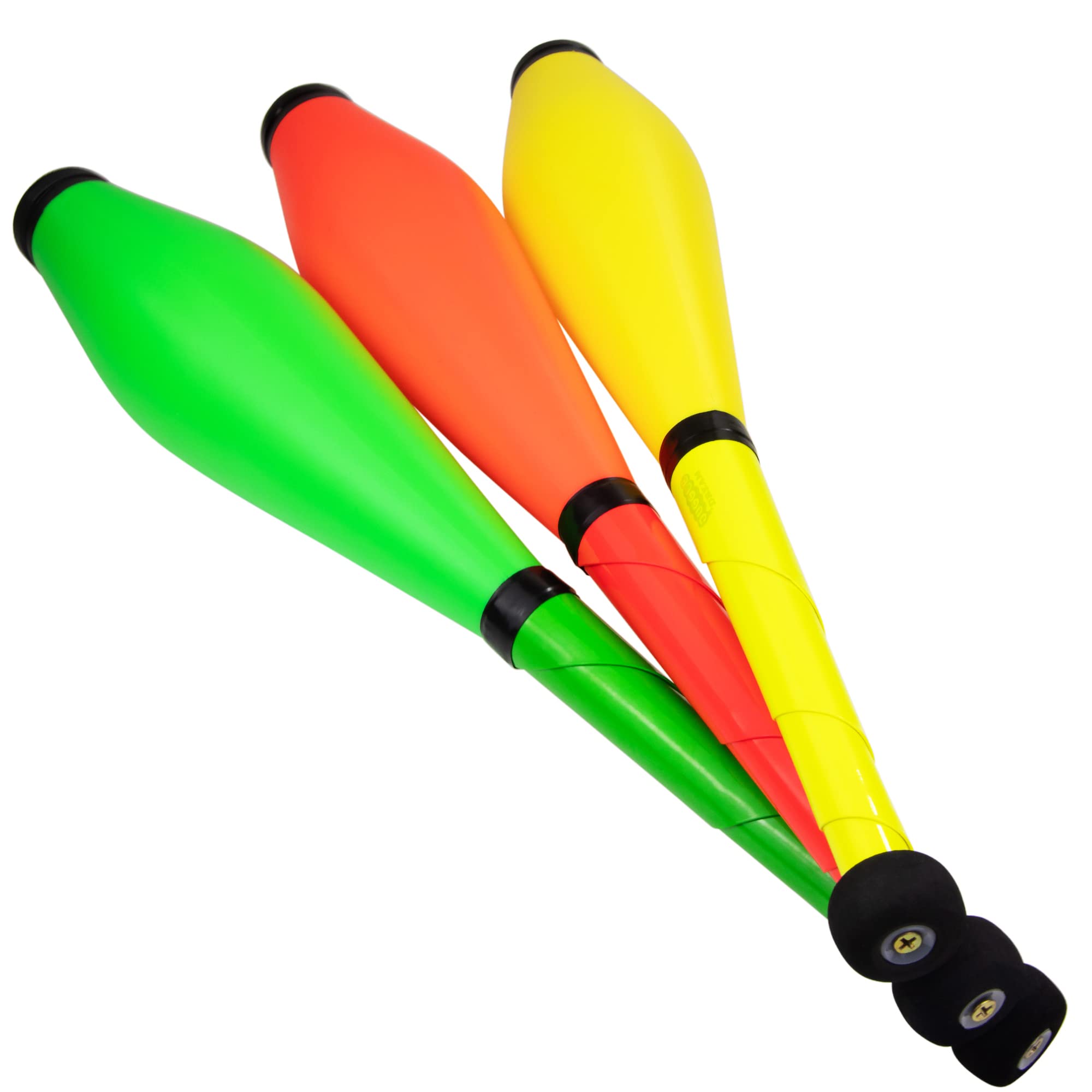 Juggle Dream Neon UV Street Juggling Clubs Set of 3 Great Trainer Club - Juggling Set for Beginners and Advanced Jugglers (Orange, Yellow, Green)