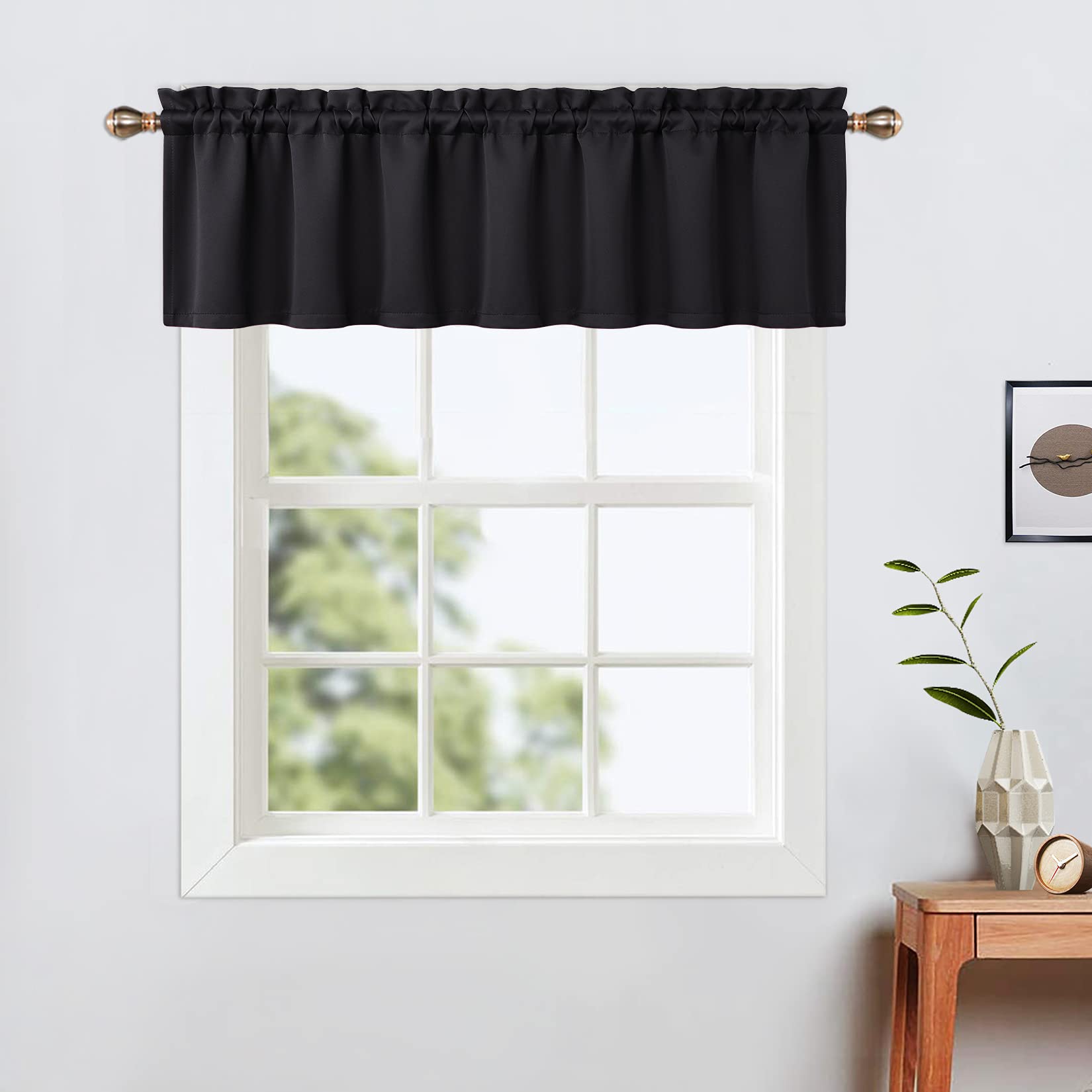 LinTimes Blackout Kitchen Curtains,52 x 15 inch Long,Black,Rod Pocket Short Blackout Curtain for Small Windows,Thermal Window Treatment and Room Darkening Cafe Curtain — image 1