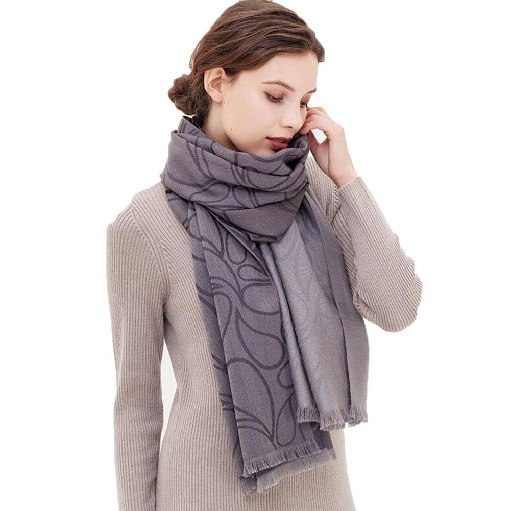 QY Scarf Wool Scarf Women's Autumn and Winter Wild Red Dinner Dual Use Large Shawl Finnish Design Fine Jacquard Scarves (Color : Gray, Size : 180x70cm)