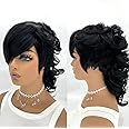 PangDongLai 80s90s Mullet Wig Human Hair Wigs 10A Pixie Cut Wig for Black Women Mullet 12inch Pixie Cut Wig for Women Pixie Curly Hair Wigs Glueless Full Machine Made Wig