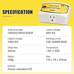 Voltage Protector 120V 12A 1440W, Single Outlet