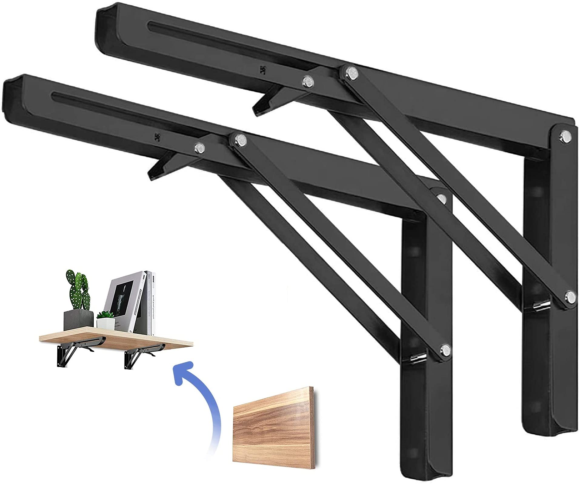 HXcomet Shelf Bracket 2-Pack 16Inch Wall Mounted Shelf Brackets Folding Console Stainless Steel Heavy Duty Shelf Brackets for Benches and Shelves, Max Load 80KG