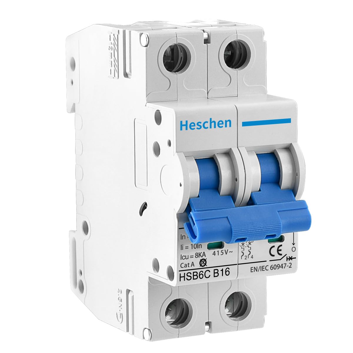Heschen Miniature Circuit Breaker HSB6C, 16Amp Current, 2 Pole, Type B, 6kA Breaking Capacity, DIN Rail Mounting