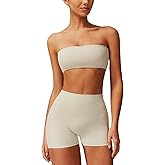 ABOCIW Women Workout Sets Bandeau Bralette Sports Bra Scrunch Butt Lifting High Waist Shorts 2 Piece Gym Yoga Outfits