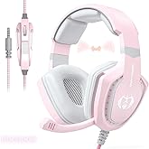 Bocodow Pink Gaming Headset for Girls Women with Microphone, Bass, Stereo Surround Sound Wired Over-Ear Headphones with Mic for PC Mac Computer PS5 Xbox PS4 Laptop (Pink)
