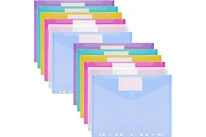 Colacoo A4 Binder Pocket Binder Organizer, 11 Holes Poly Envelope with Self Adhesive Dot for 2/3/4 Plastic Binder Folders for