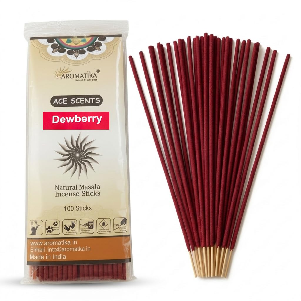 Natural Hand Rolled Incense Sticks 100 Pack Premium Masala Joss Sticks Long Burning Aromatherapy Incense for Relaxation Meditation Yoga Home Fragrance Spiritual Use Vegan Eco Friendly (Dewberry)