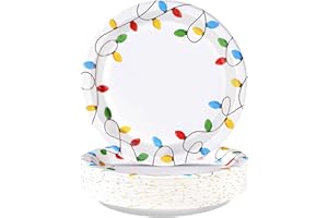 GREENCIAN Grencian 50Pcs Christmas Lights Party Supplies 10'' Large Colorful Light Bulb Paper Plates Disposable Merry Christmas Platter for Holiday Winter Xmas Birthday Party Supplies