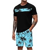 Floerns Men's Shirt and Shorts 2 Piece Sets Graphic Print Beach Outfits