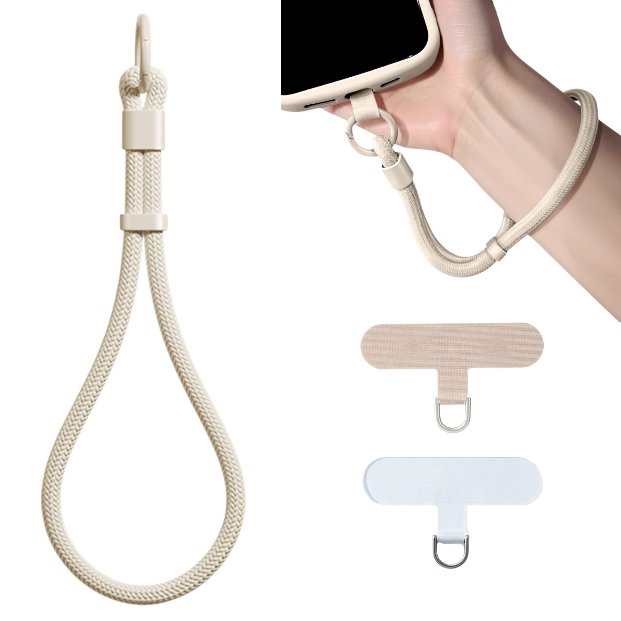 Photo 1 of KIMAGIC Dopamine Summer Minimalist Wrist Strap Phone Lanyard, Adjustable Locking Design, Anti-Drop, Ultra-Light & Portable, Includes 2 Types of Phone Tabs (Clear & Matching Nylon) - Creamy White