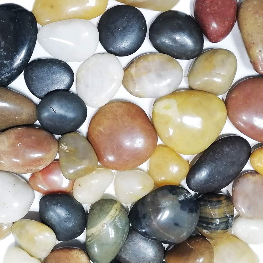 ZISHEN Polished Mixed Pebbles, Pebbles Polished Gravel, Natural Polished Mixed Color Stones, Small Decorative River Rock Stones (2 Pounds-(32-Oz)) : Garden & Outdoor