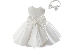 Miipat Baby Flower Girl Dress V-Back Satin Formal Dress Little Kids Wedding Birthday Party Baptism Dresses