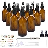 12 Pack, HwaShin 2oz Amber Glass Spray Bottles with Black Fine Mist Sprayers for Essential Oils, Perfumes & Aromatherapy (1 B