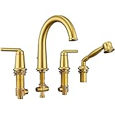 Wintap Roman Tub Faucet with Sprayer, Classic Bath Tub Faucet Set with Valve Brass 4 Hole 2 Handle Widespread Deck Mount Bath