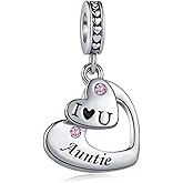 Pink CZ I Love You Split Heart Dangle Charms fit Pandora Charm Bracelets Christmas Birthday Jewelry Gift for Women Family Daughter Sister Mum