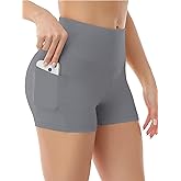 Workout Yoga Biker Shorts for Women with Pockets, 3" Soft High Waisted Tummy Control Running Gym Shorts