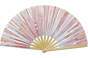 TOWNUS Large Folding Fan Rave Hand Fan Chinese Kung Fu Tai Chi Craft Fan for Men Women Wedding Festival Birthday Party Decorations Dance Performance (1, Laser - Pink)