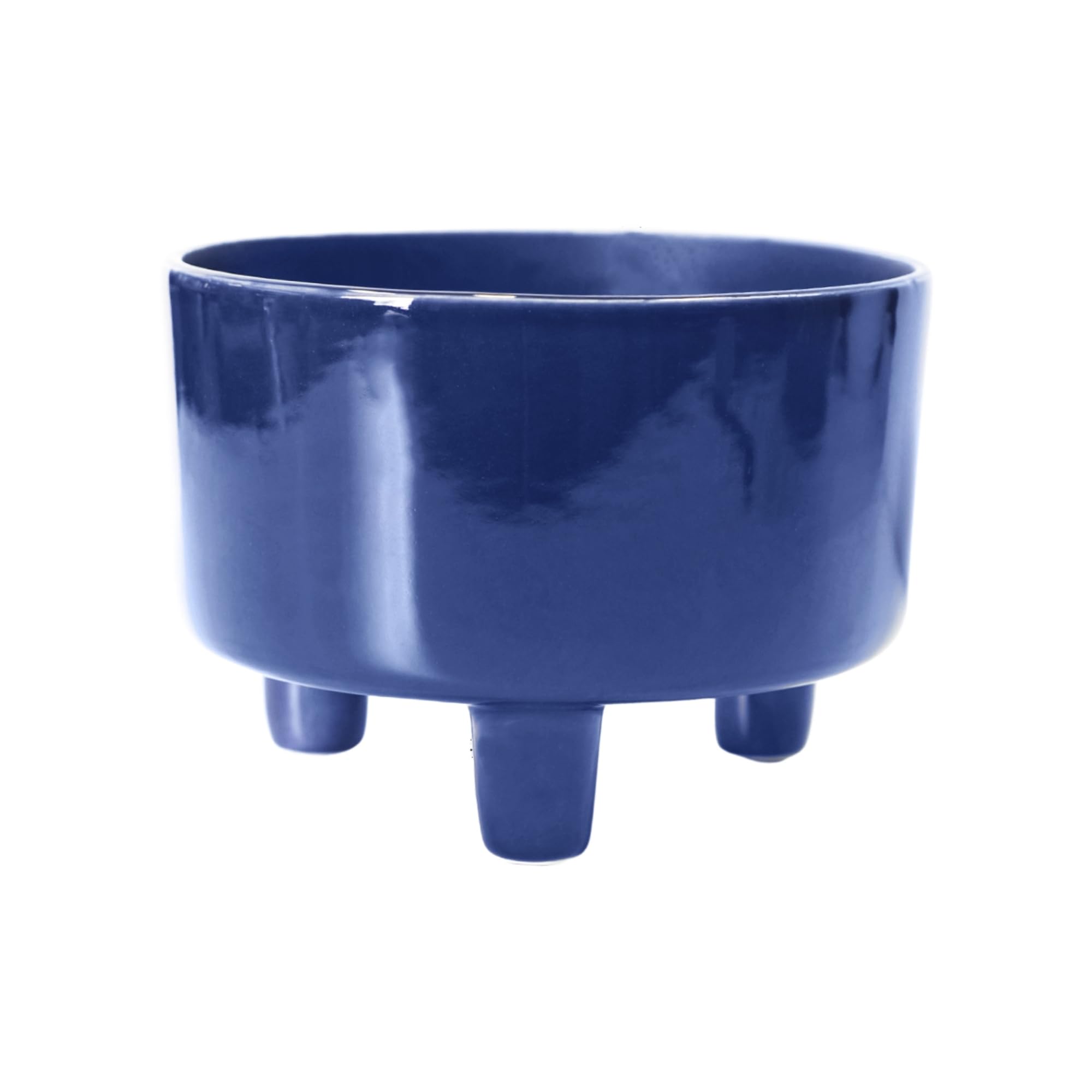 Ivyline Pisa Navy Ceramic Bowl Planter on Legs - Premium Quality - UV Stable & Waterproof Indoor Decorative Flower Pot - H14 x D19cm