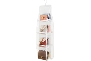 AARAINBOW Hanging Handbag Organizer for Closet, 8-Pocket Purse Storage Holder, Space-Saving Wardrobe Organizer for Women, 44.5" L x 13.5" W (A-White)