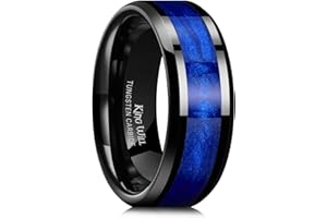 King Will Mens Tungsten Wedding Band, 6mm/8mm Galaxy Style Sandstone Opal Inlay Polished Beveled Edge Unique Rings for Men Women, Comfort Fit, Durable