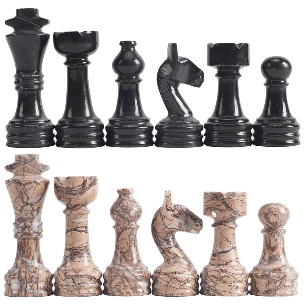 Radicaln Marble Chess Figures 3.5'' Inches Black and Marinara Handmade Chess Pieces Family Game Marble Chess Set Figures Chess Board Game